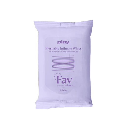 Play Flushable pH Balanced Refreshing Wipes.