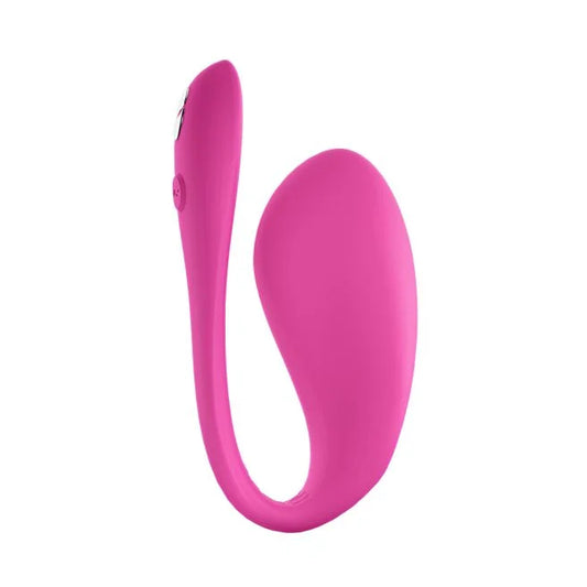 a pink egg shaped vibrator with a tail