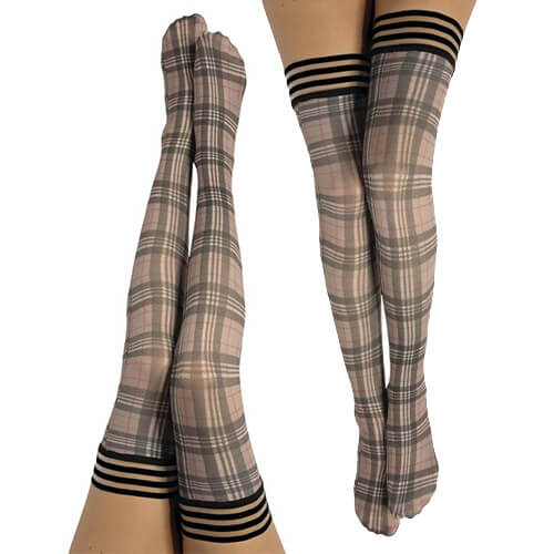 Lori Tan and Black Plaid Thigh High