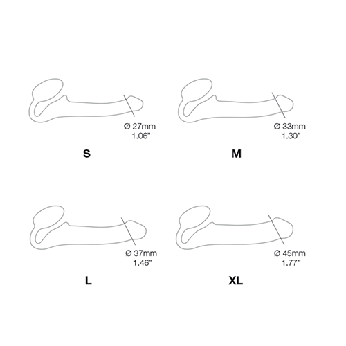 The width of the Posable Strapless Double Dildos are dependent on size. Small: 1.06" / Medium: 1.3" / Large: 1.46" / XL: 1.77"
