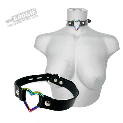 Rainbow Heart Leather Collar