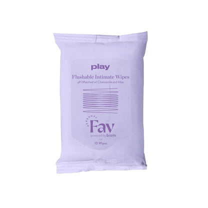 Play Flushable pH Balanced Refreshing Wipes.