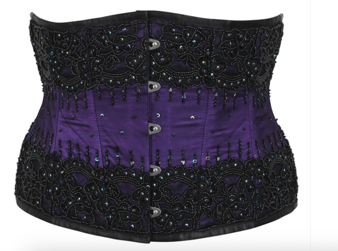 Satin Hand Embroidered Underbust Corset Purple 32 Inch
