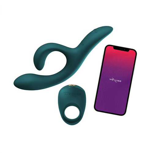 Date night couples toy kit by We-Vibe includes a Nova Rabbit vibrator and a Pivot vibrating c-ring.