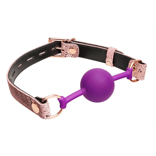 Purple Ball Gag with Pink Snakeskin Leather