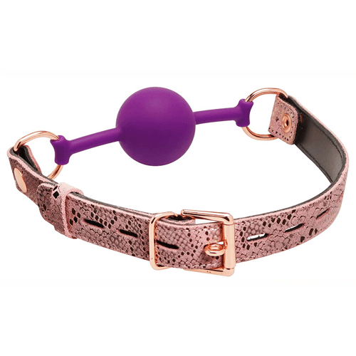 Purple Ball Gag with Pink Snakeskin Leather