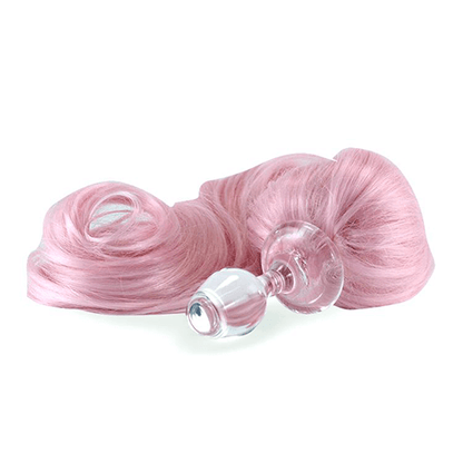 Glass Plug with Removable Pony Tails in Pink