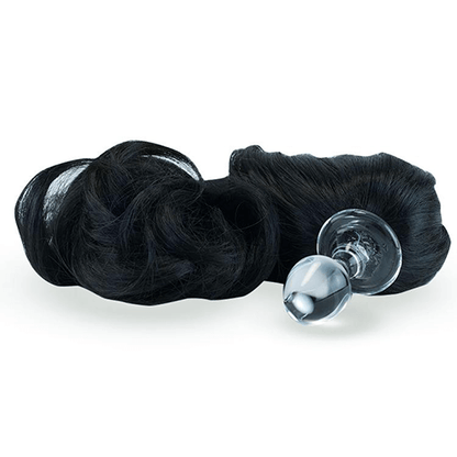Glass Plug with Removable Pony Tails in Black