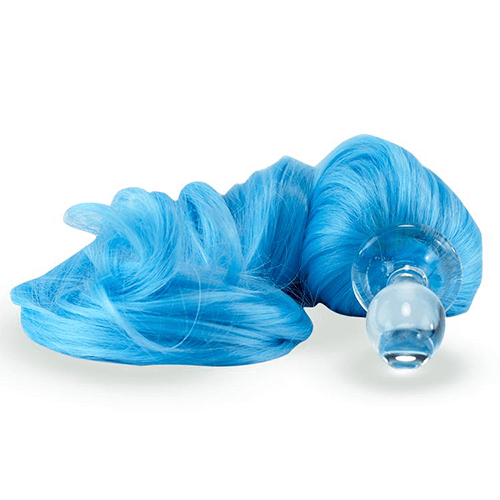 Glass Plug with Removable Pony Tails in Blue