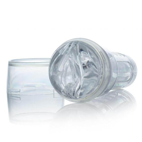 The Ice Lady by Fleshlight in it's case, the top opened to expose the opening.