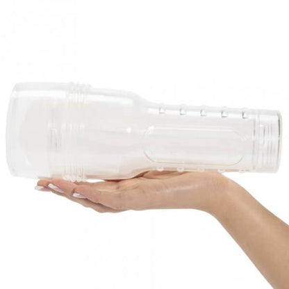 An outstretched hand hold the Ice Lady by Fleshlight for size reference.